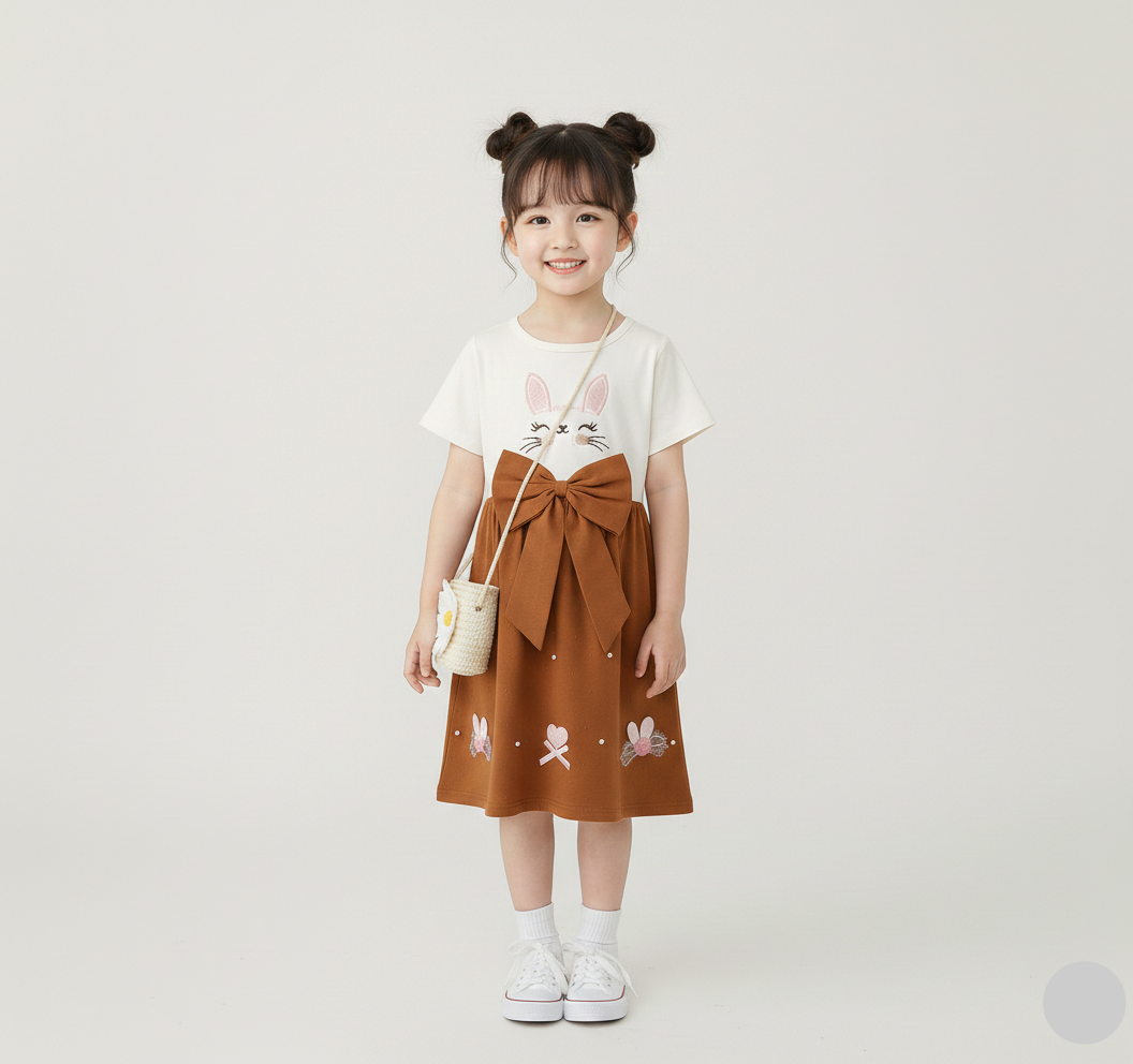 Brown Soft Cotton Froks with Stone & Pearls Detailing