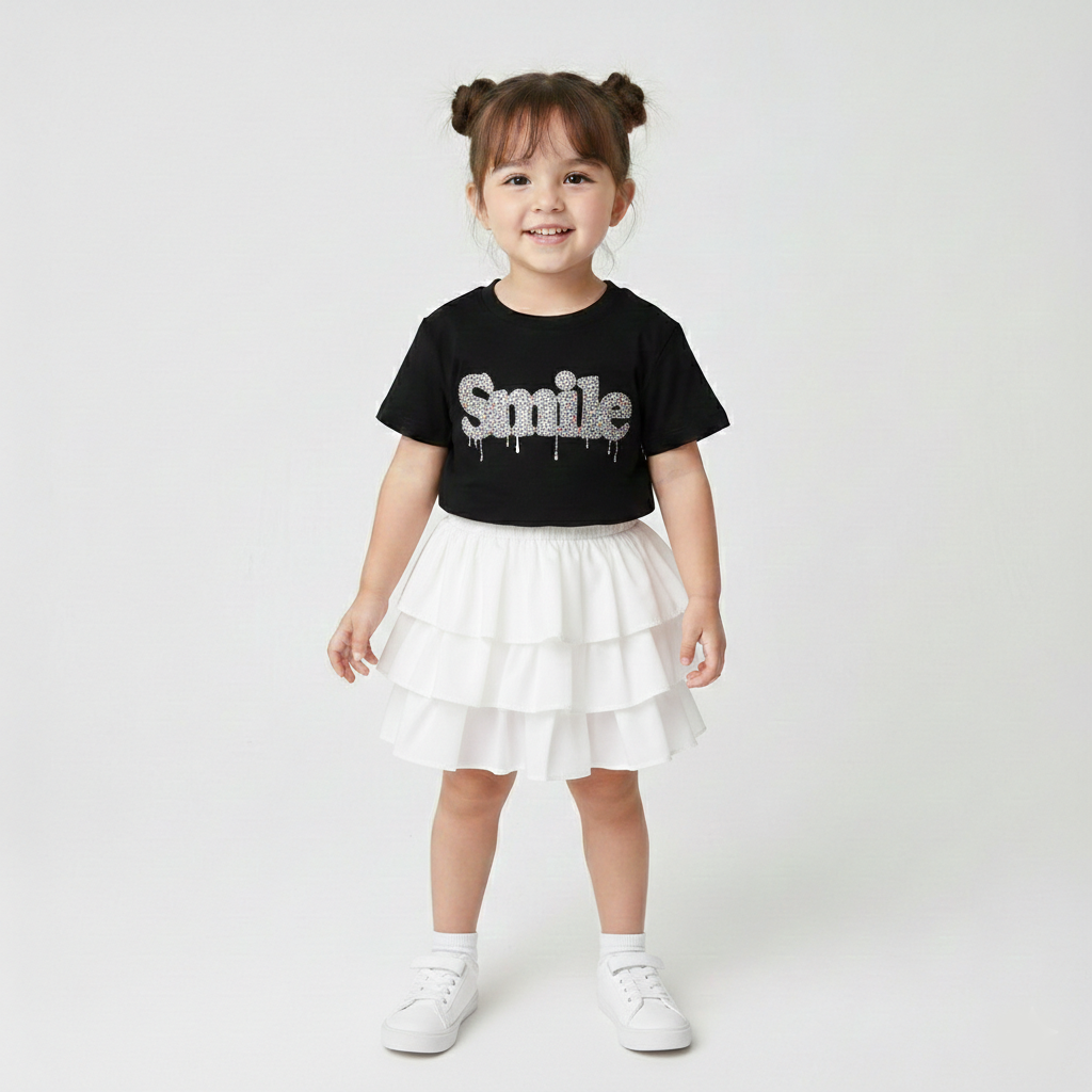 Black T-shirt with White skirt Set