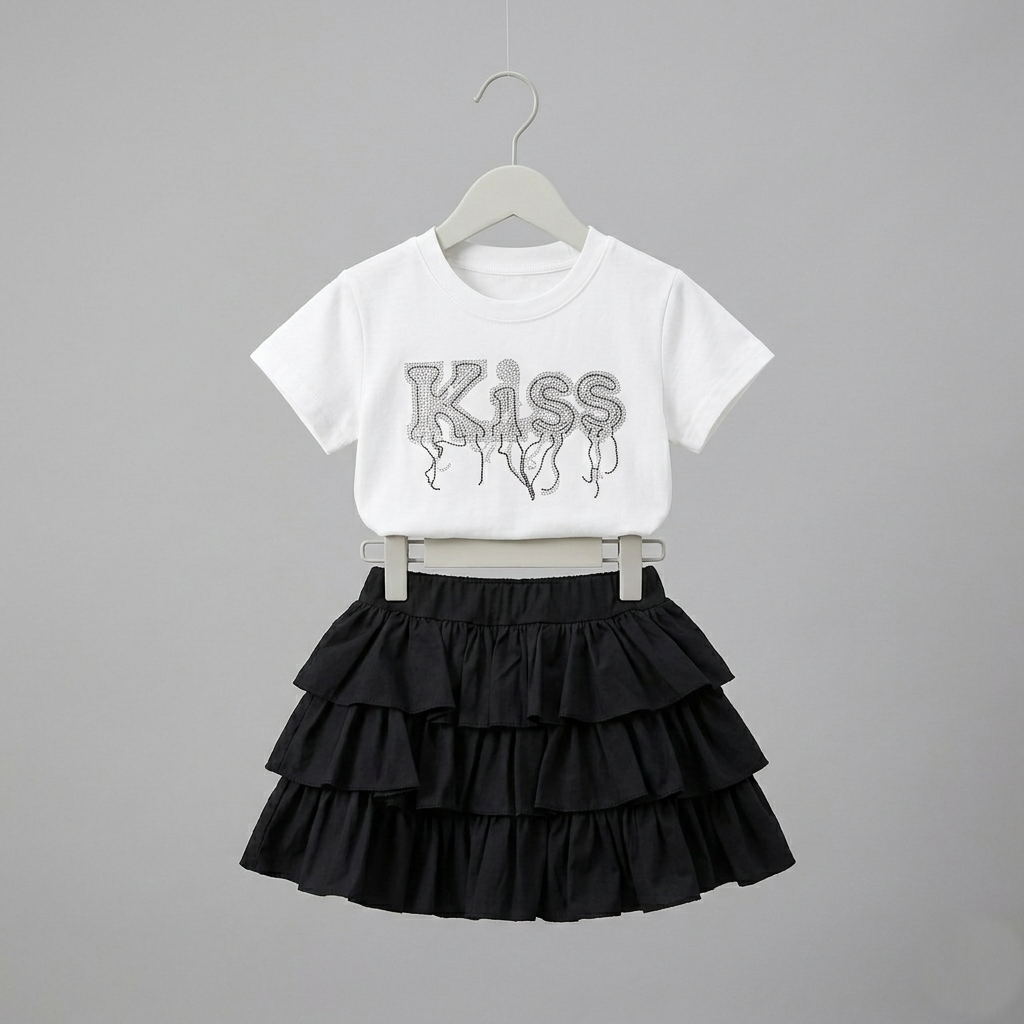 White T-shirt with Black skirt Set