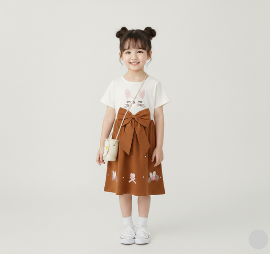 Brown Soft Cotton Froks with Stone & Pearls Detailing