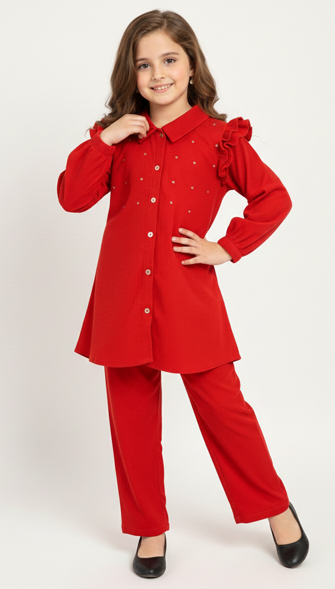 Solid Red Top with Trouser Co-ord Set