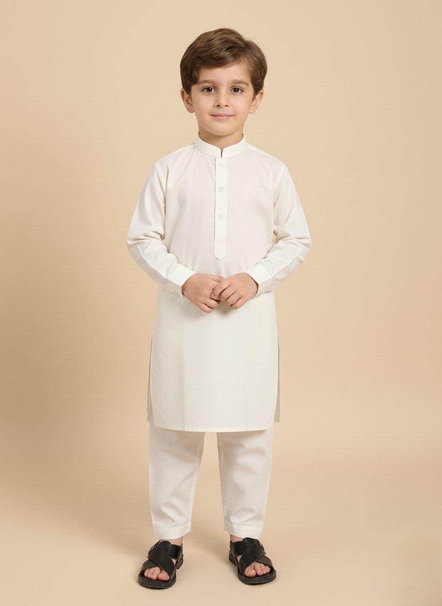 Boys Off-white Shalwar Qameez Set