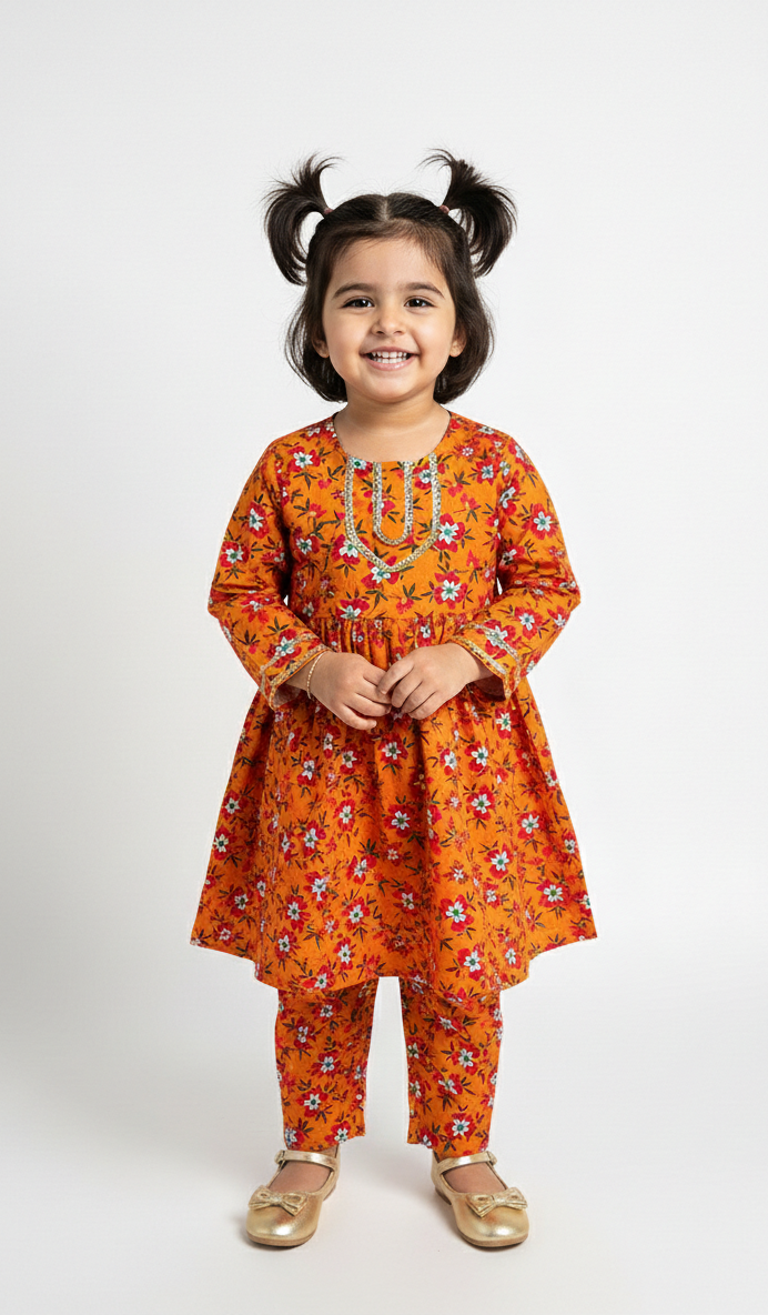 Floral Printed Frok & Trouser Set