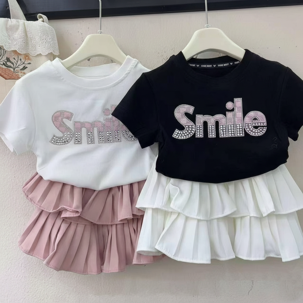 Black T-shirt with White skirt Set