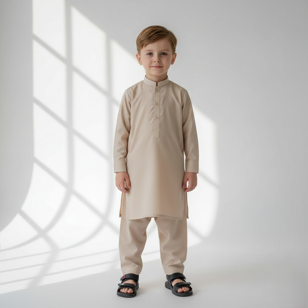Boys Beige Shalwar Qameez Set