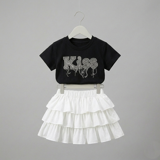 Black T-shirt with White skirt Set
