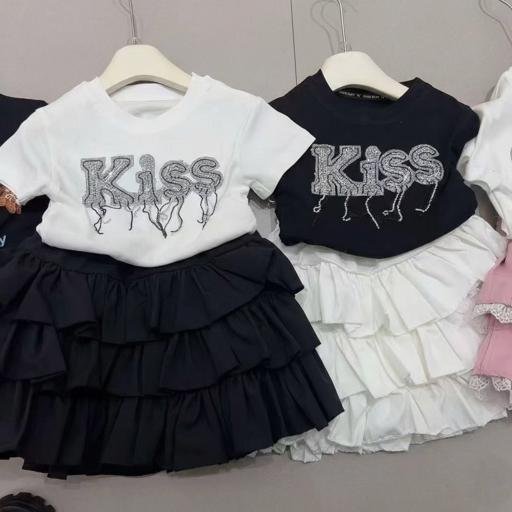 White T-shirt with Black skirt Set