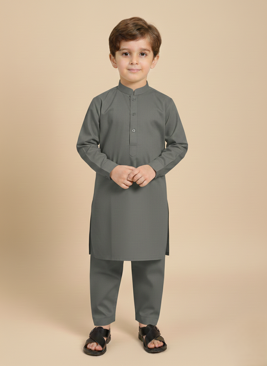 Boys Grey Shalwar Qameez Set