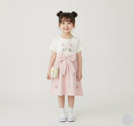 Baby Pink Soft Cotton Froks with Stone & Pearls Detailing