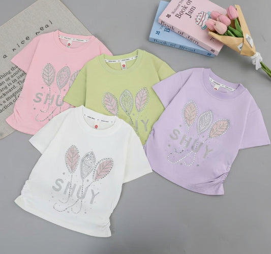 Baby Pink Dazzling stone work premium Cotton T-shirt