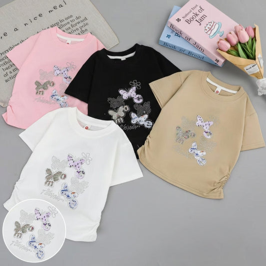 Baby Pink Dazzling stone work premium Cotton T-shirt