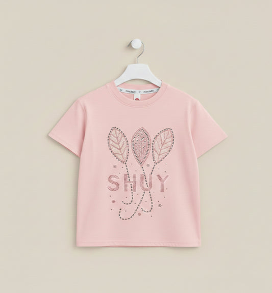 Baby Pink Dazzling stone work premium Cotton T-shirt