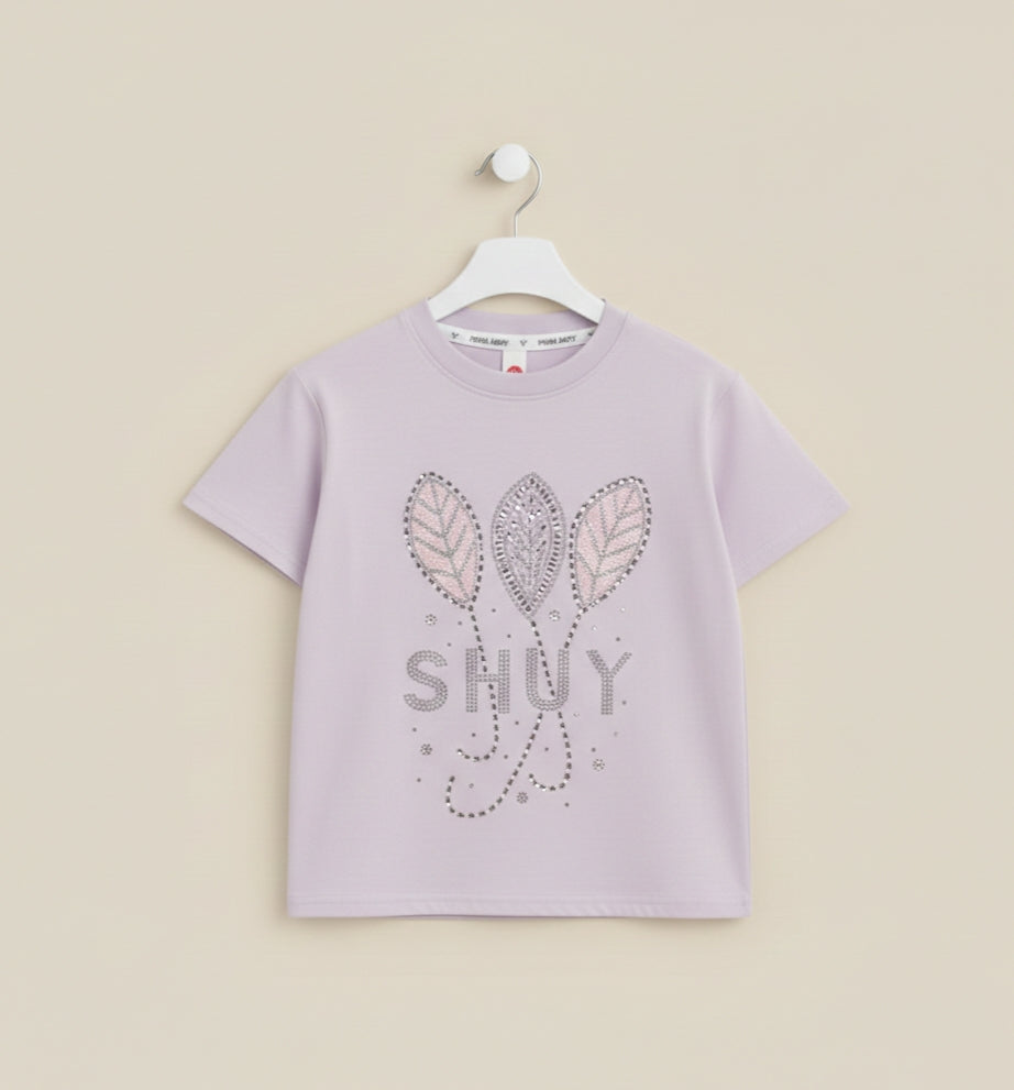 Lilac Dazzling stone work premium Cotton T-shirt