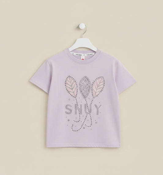 Lilac Dazzling stone work premium Cotton T-shirt