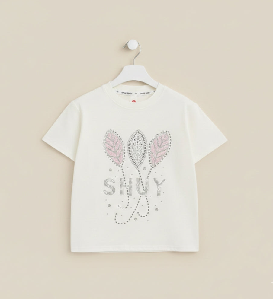 White Dazzling stone work premium Cotton T-shirt
