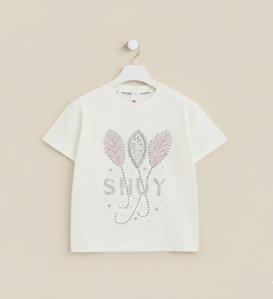 White Dazzling stone work premium Cotton T-shirt