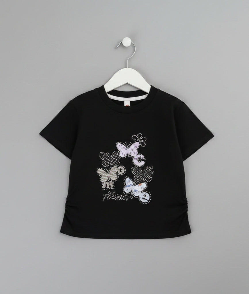 Black Dazzling stone work premium Cotton T-shirt