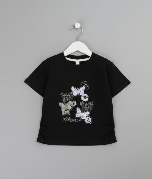 Black Dazzling stone work premium Cotton T-shirt