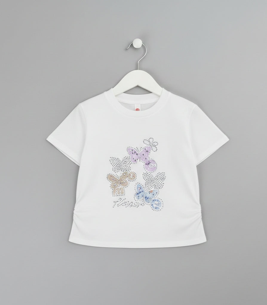 White Dazzling stone work premium Cotton T-shirt