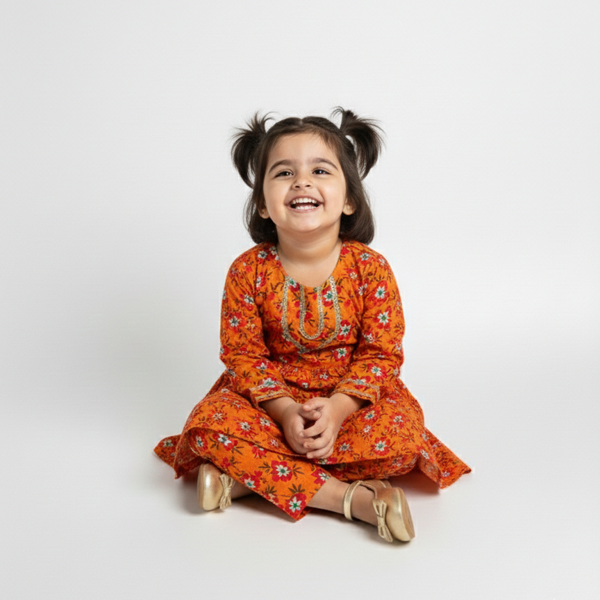 Floral Printed Frok & Trouser Set